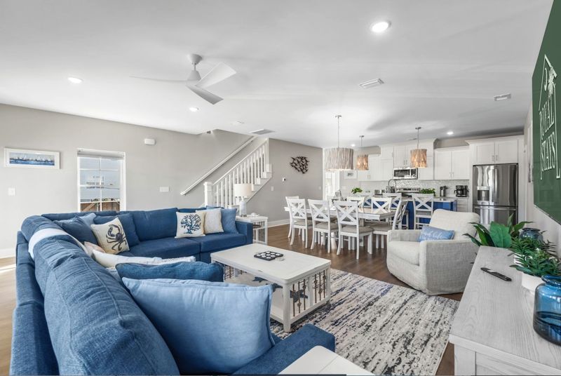 Open living, dining and kitchen space